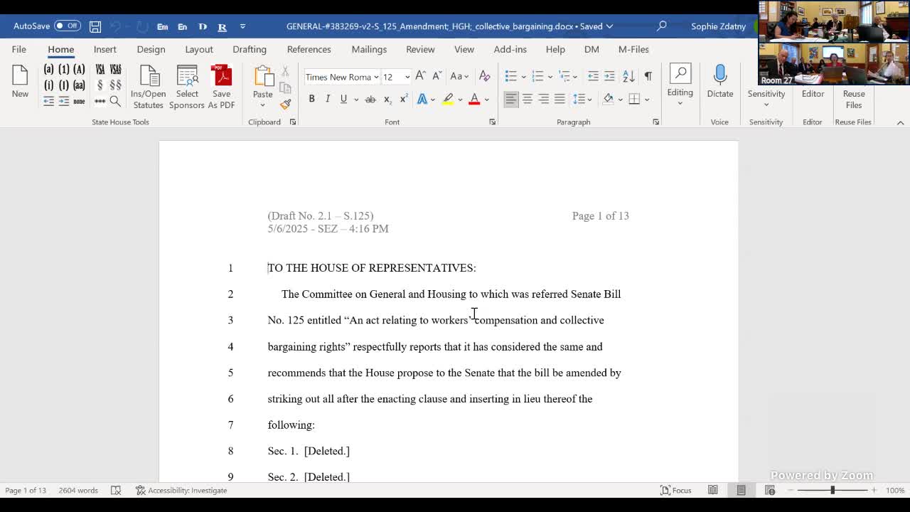 Committee discusses expanding decertification threshold across labor-relations acts; asks for more testimony on S.125