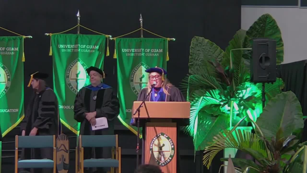 Reverend Michael Chrysostomo delivers benediction at UOG celebration for President Enriquez