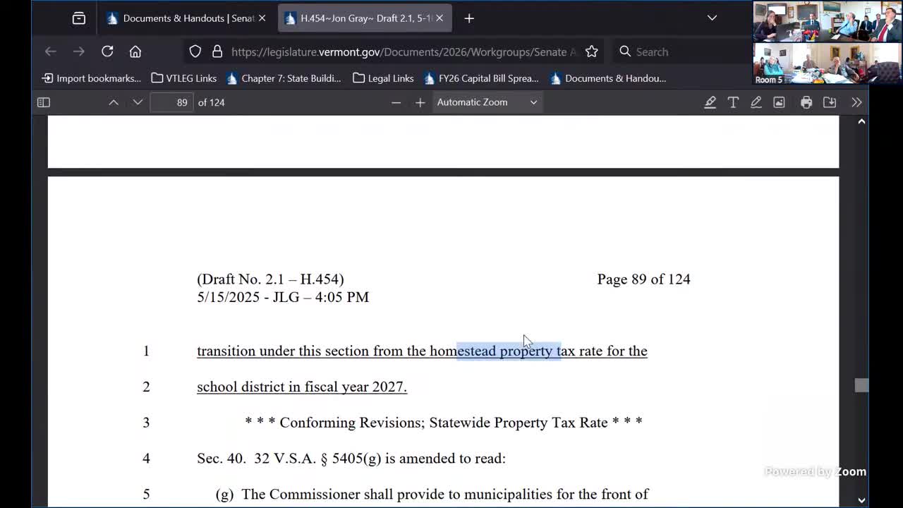 Vermont Senate Finance replaces property tax credit with new homestead exemption structure