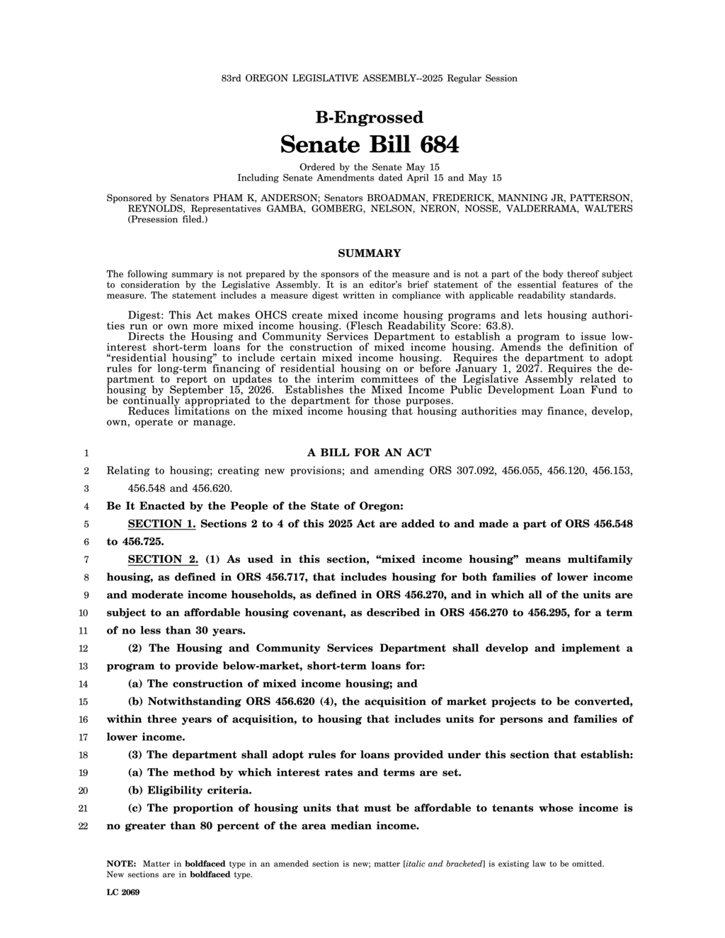 Oregon Senate advances B-Engrossed Bill 684 with bipartisan support