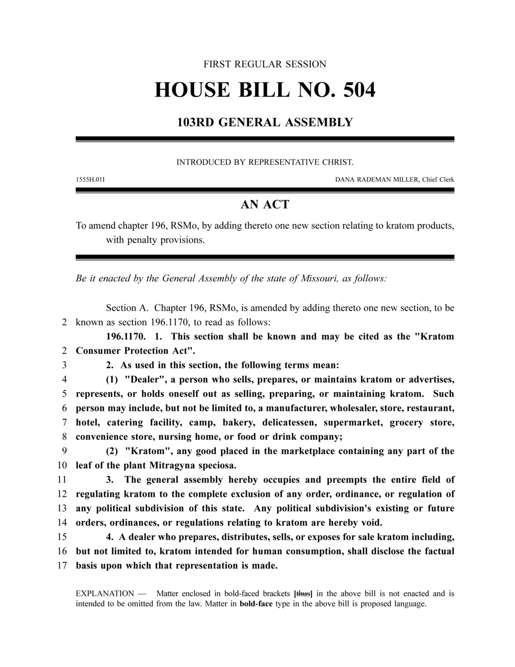 Missouri House passes Kratom Consumer Protection Act regulating sales and safety standards