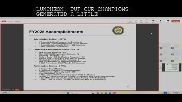 Houston's OBO reports accomplishments and budget changes for fiscal year 2025