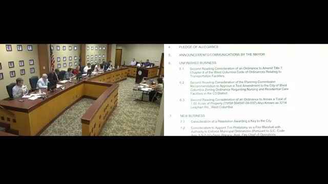 West Columbia Council approves zoning amendments and appoints Tim Pristataski as fire marshal