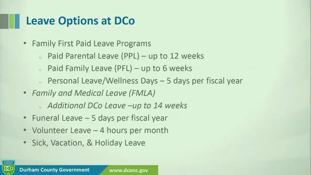 Durham County outlines comprehensive leave policies for employees including parental and volunteer leave