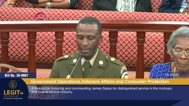 Legislature honors James Sasso for dedicated funeral services in the Virgin Islands