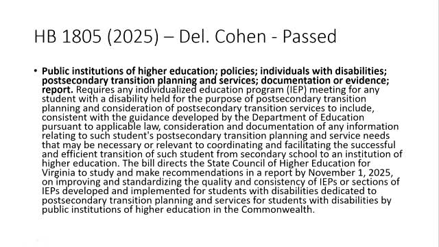 Virginia Assembly mandates improved IEP transition services for higher education