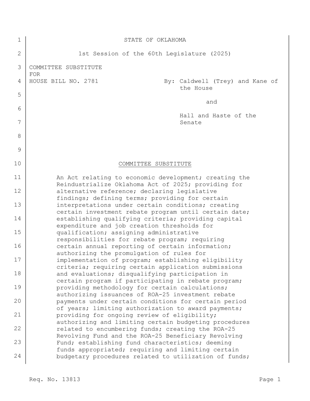 Oklahoma Legislature introduces Reindustrialize Oklahoma Act of 2025 for economic development