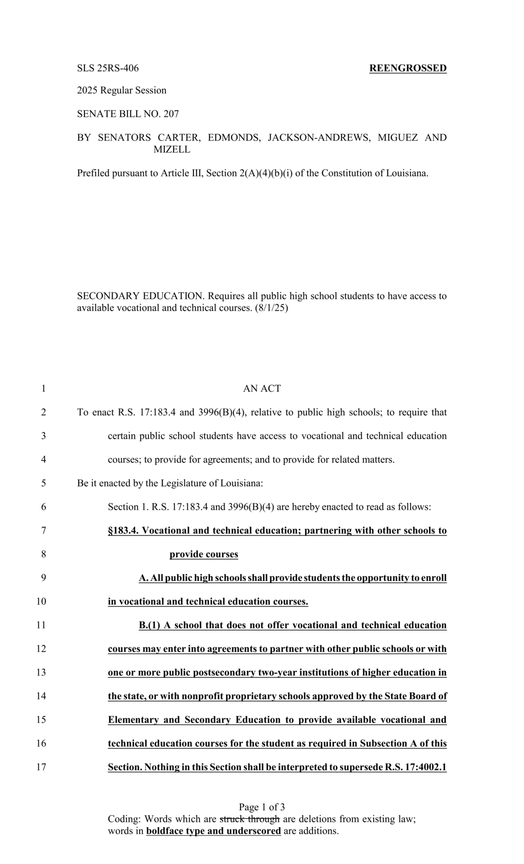 Louisiana Senate passes SB 207 ensuring vocational courses for all public high school students