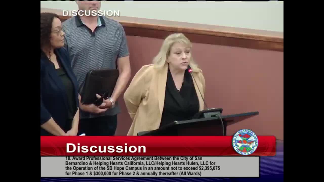 Helping Hearts California discusses San Bernardino's navigation center funding with city council