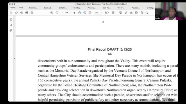 Northampton Commission discusses reparations implementation and community engagement strategies