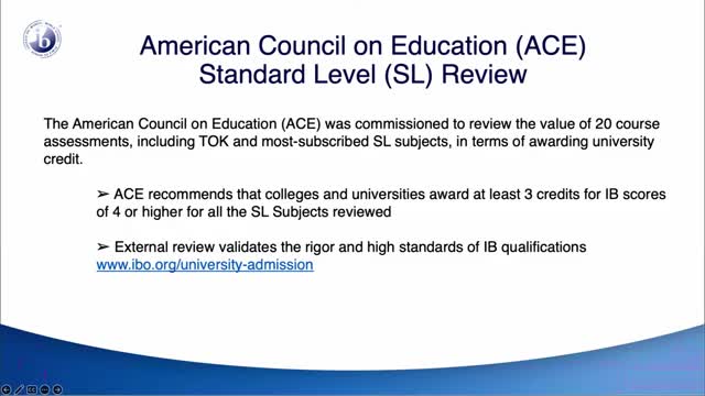 American Council on Education recommends college credit for IB scores of 4 or higher
