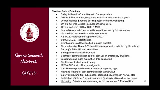 Safety Committee updates Cumberland school district on first aid and emergency training initiatives