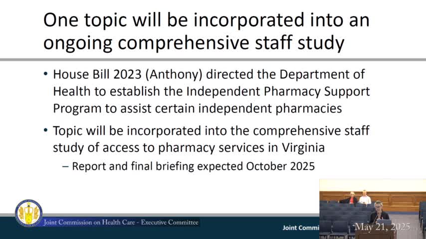 JCHC to fold independent pharmacy support bill into pharmacy access study