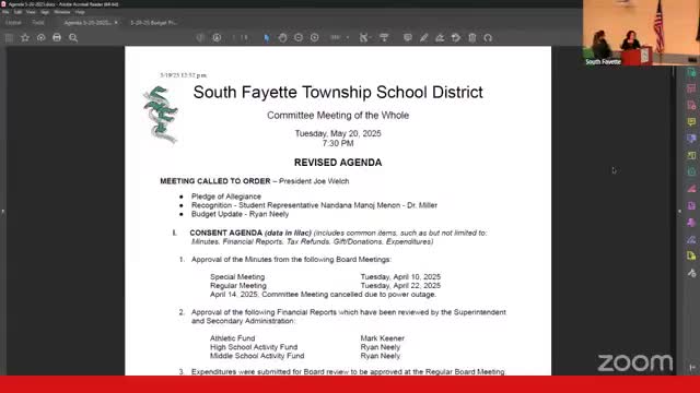 Doctor Eureci introduces new student representative Nandana at South Fayette board meeting