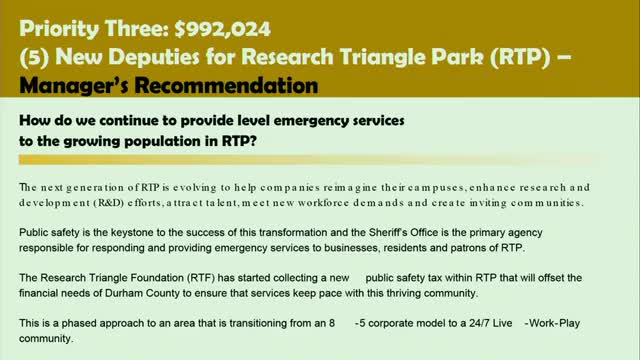 Sheriff Birkhead requests five deputies to address RTP manpower and facility needs