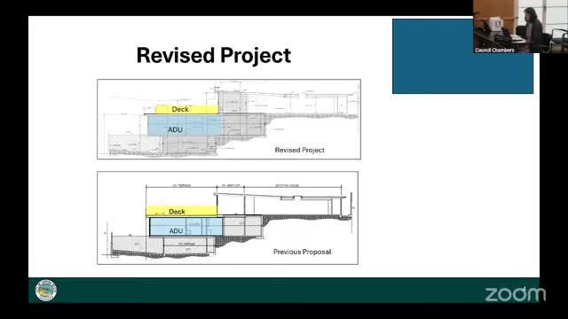 Architect David Parker proposes reduced elevated deck and landscaping to address neighbor concerns