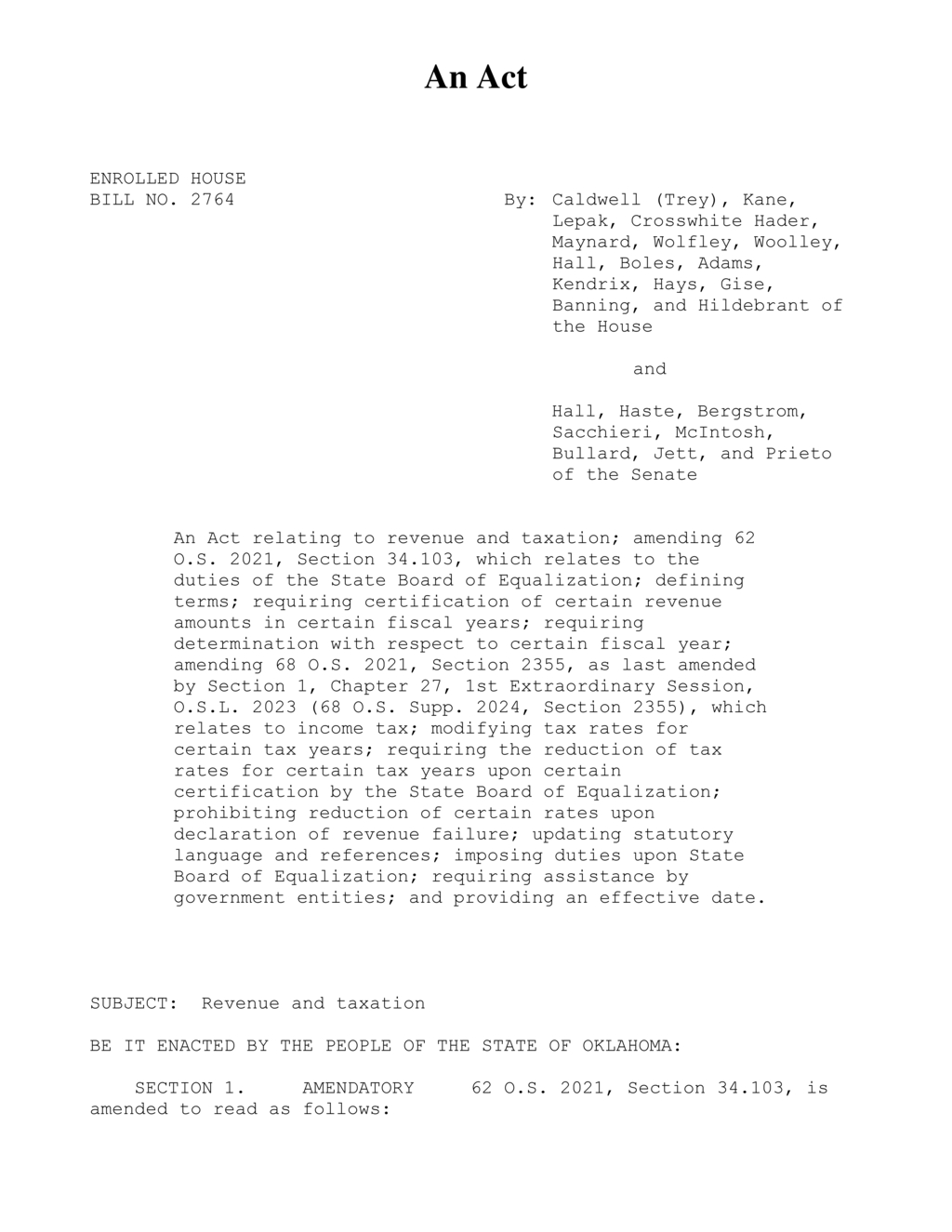 Oklahoma legislature enacts new individual income tax structure for 2024 and beyond