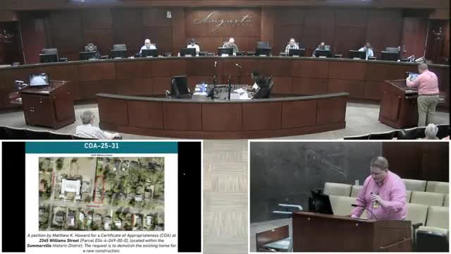 Commission grants provisional approval for demolition at 2345 William Street pending return with site plan and elevations