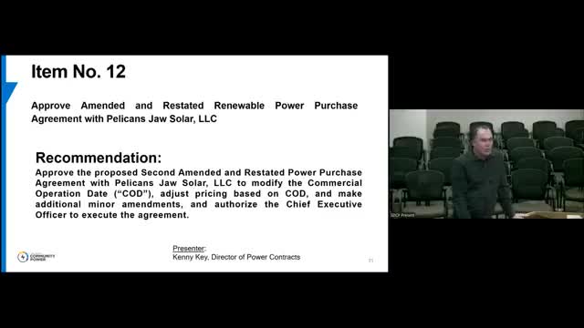 Board approves amended Pelican Shaw solar and battery PPA; project to supply about 8–10% of load if online in 2026