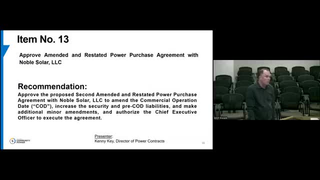 Board approves amendment to Noble project PPA to accommodate interconnection and permitting delays; negotiates greater developer security