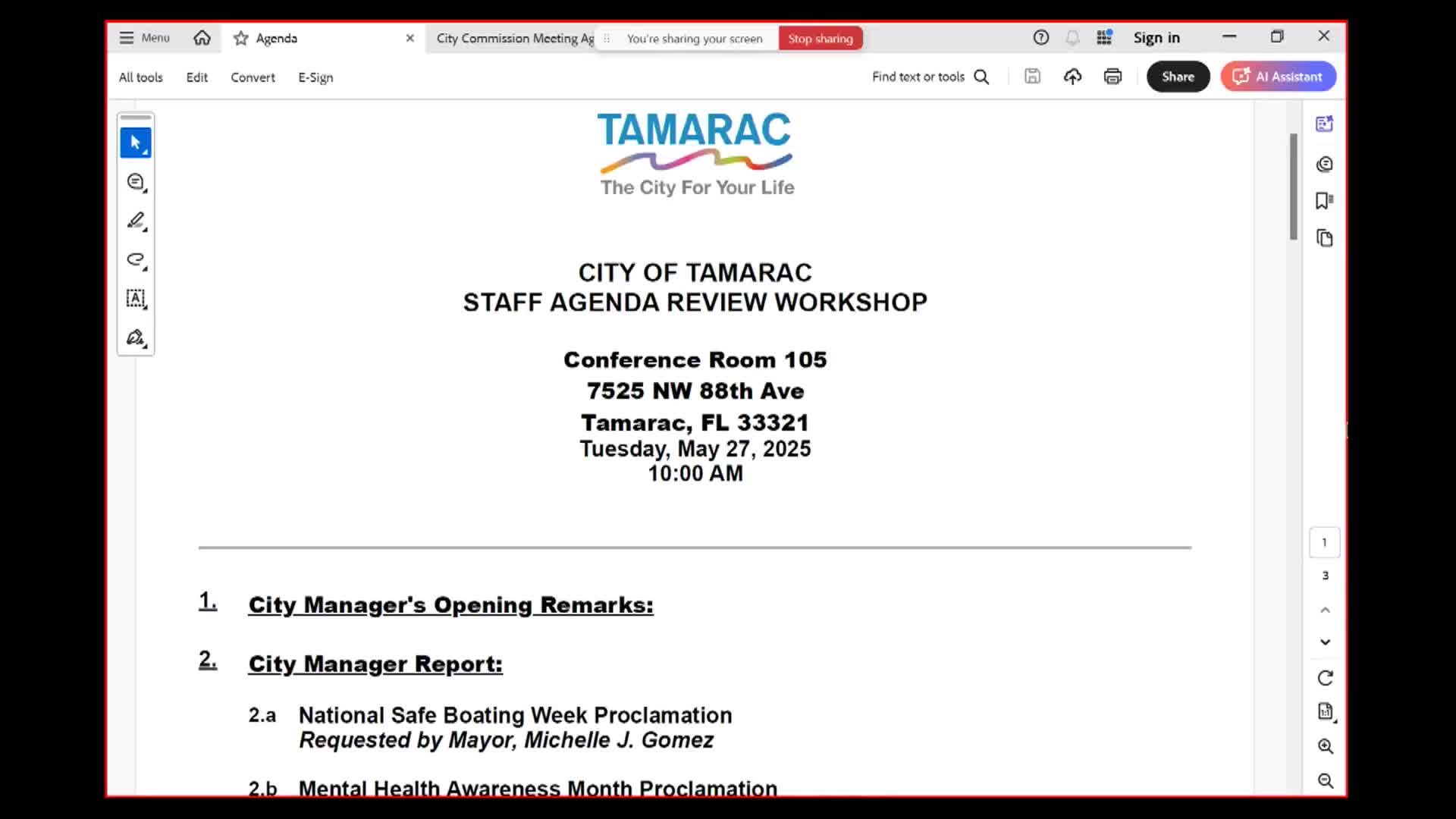 Tamarac Commission prepares agenda for May 28 meeting with funding approvals