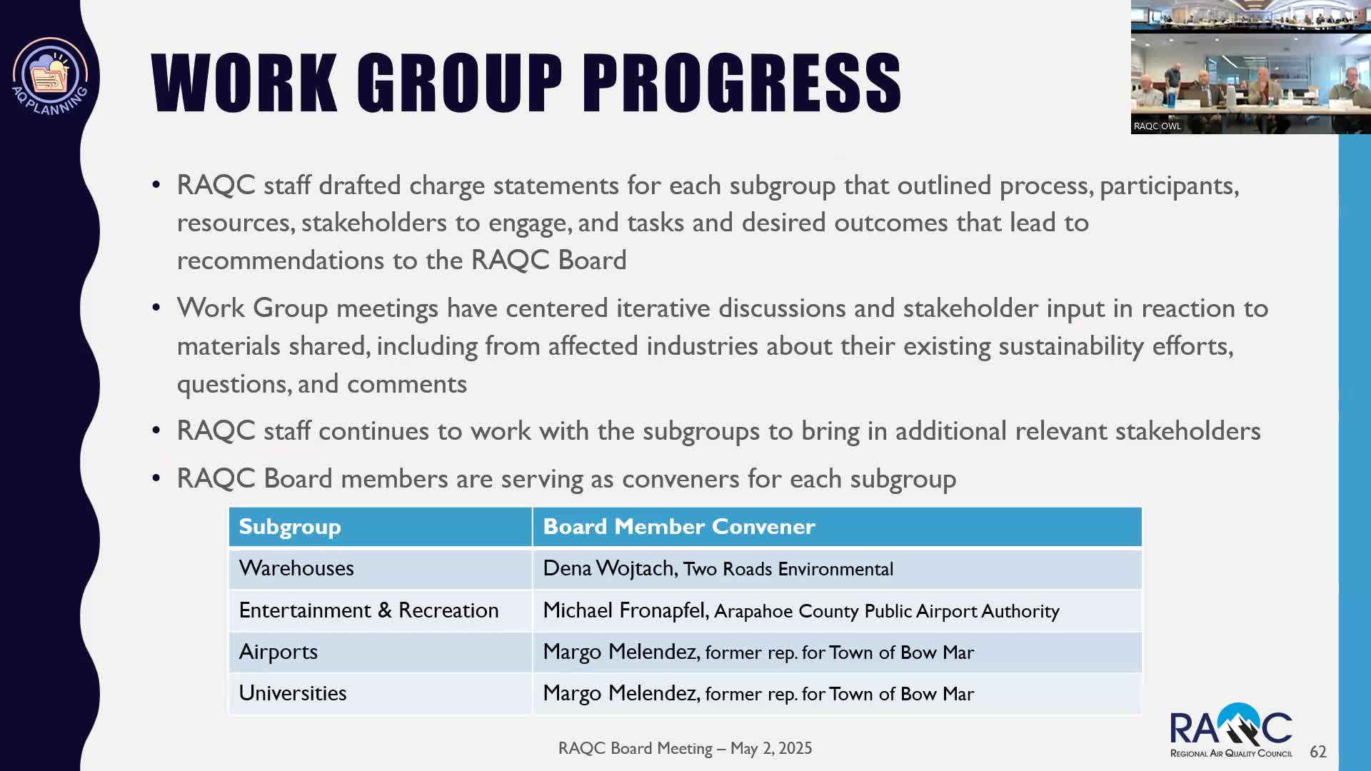 RACC conveners report progress, open questions on indirect‑sources (trip‑generator) work groups
