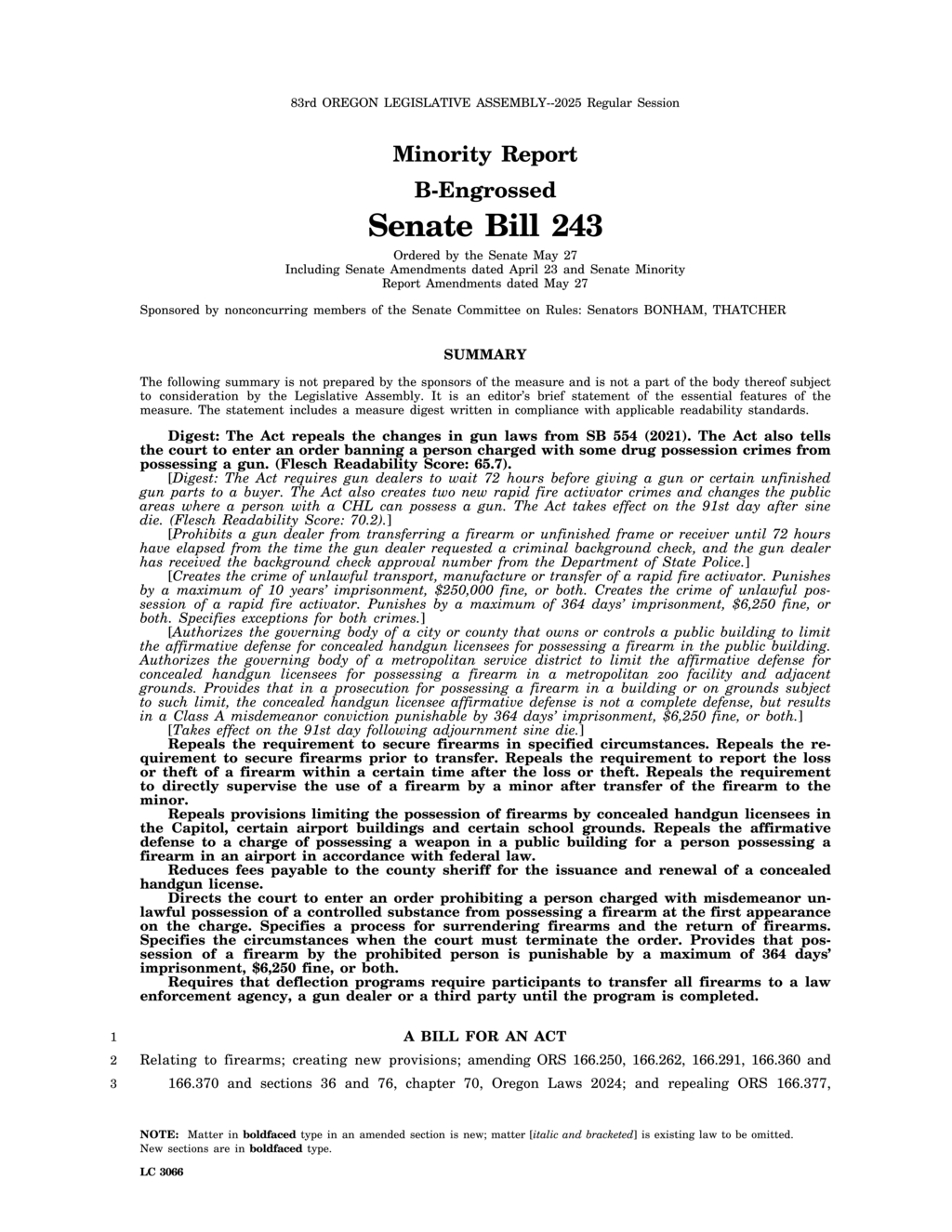 Oregon Senate repeals multiple firearm possession laws with SB 554 amendment