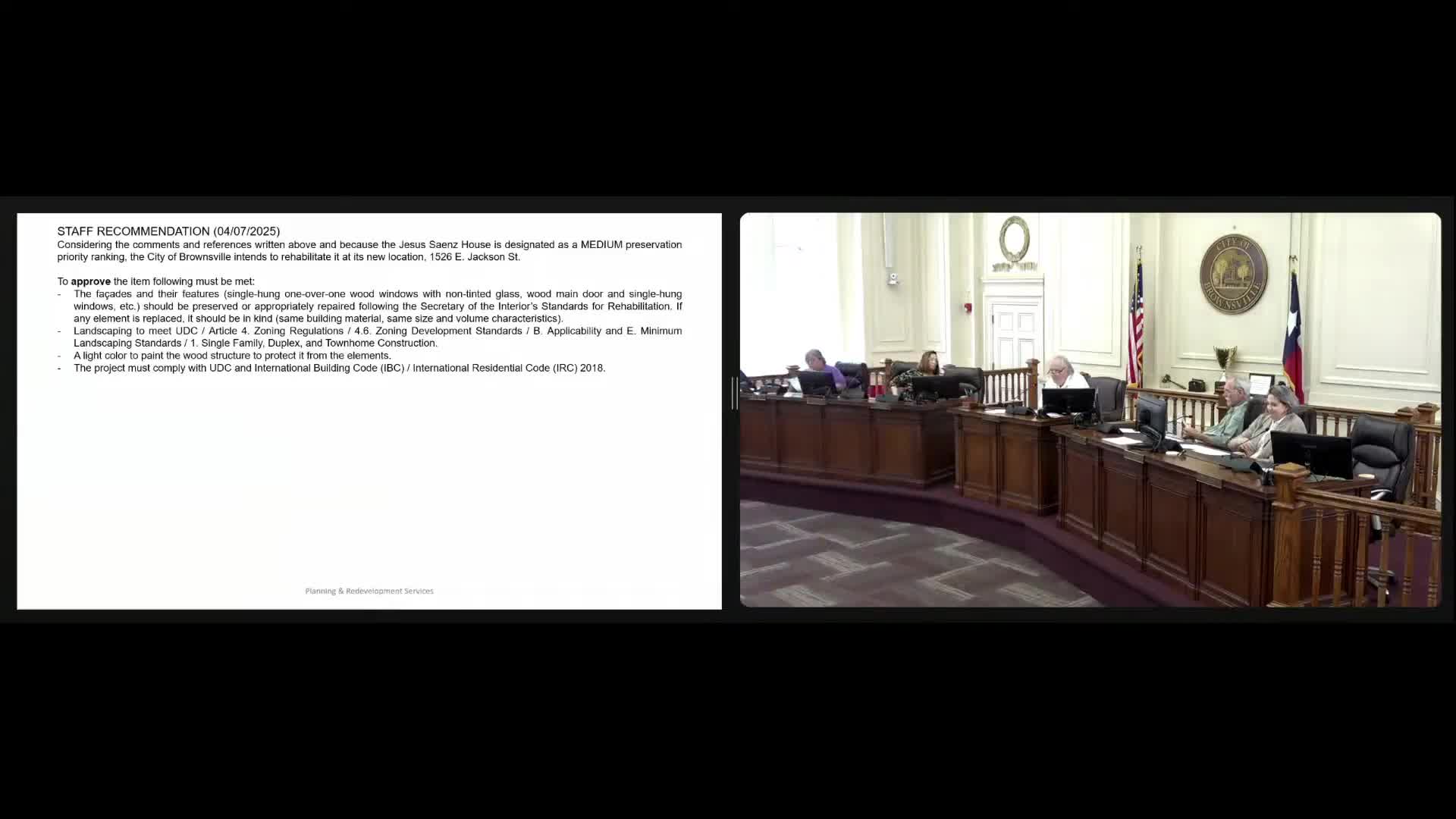 Commission ratifies rehabilitation plan for burned house on East Fifth Street; applicant pledges 6–8 month exterior work