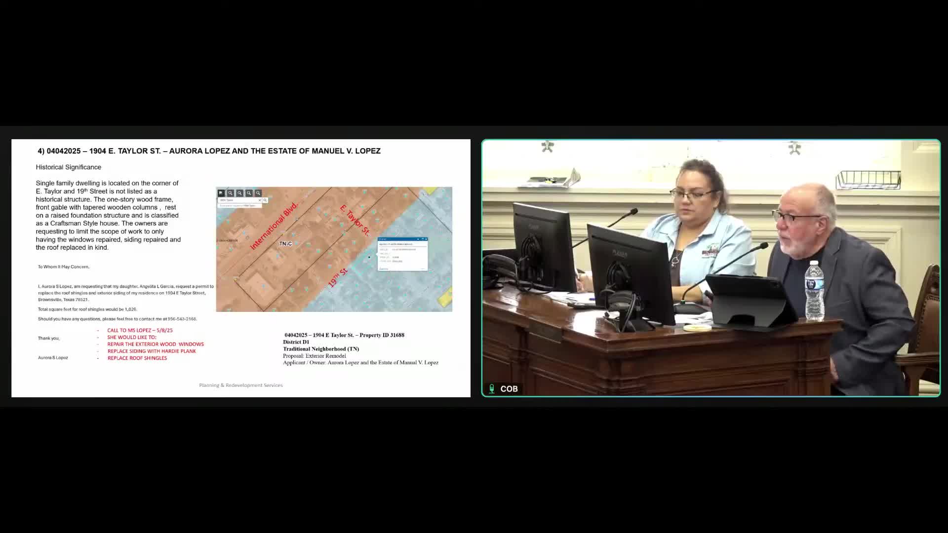 Commission tables restoration and accessibility work at 1904 East Taylor, asks applicant for basic drawings