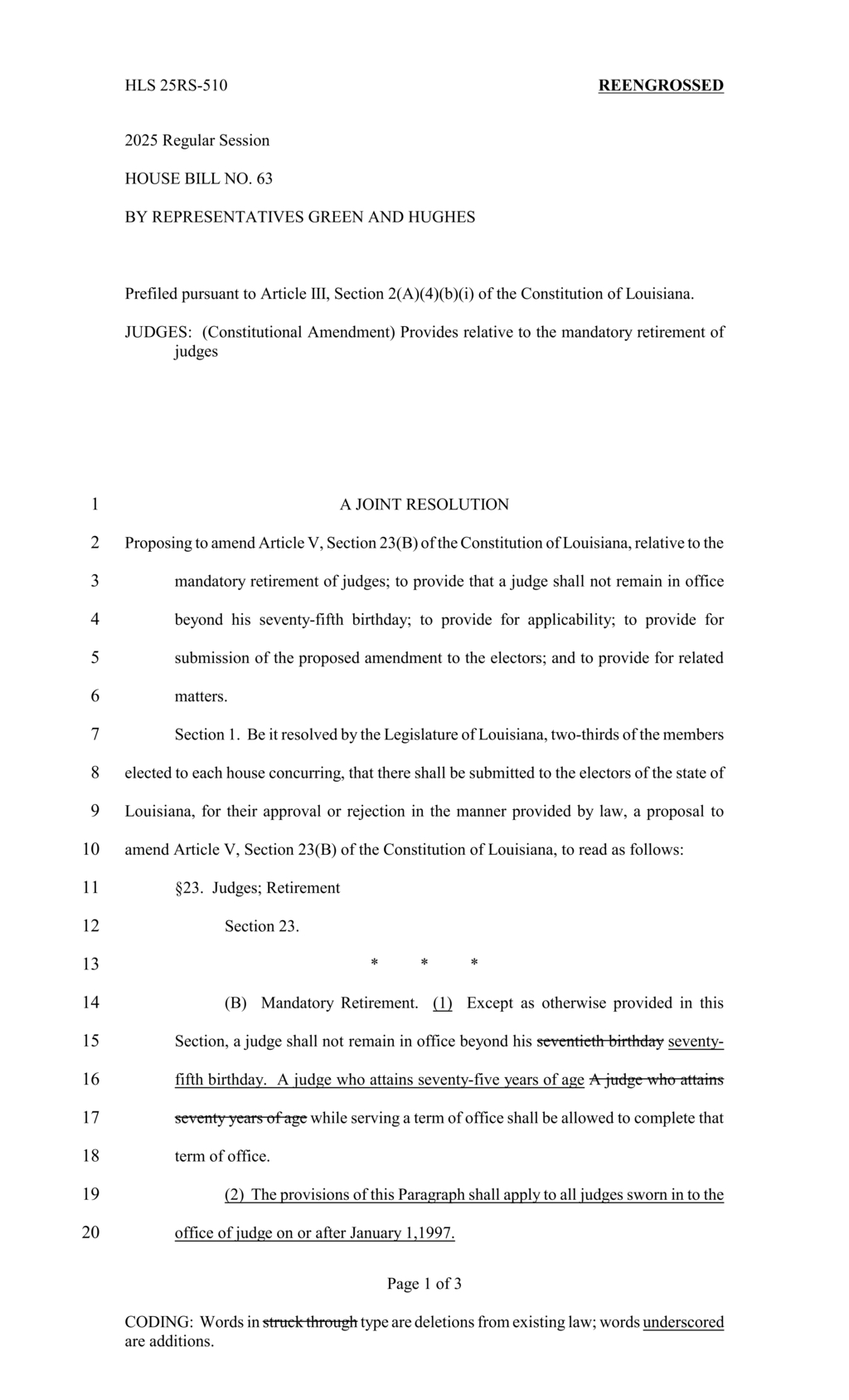 Louisiana lawmakers propose amendment to raise judges' mandatory retirement age to 75