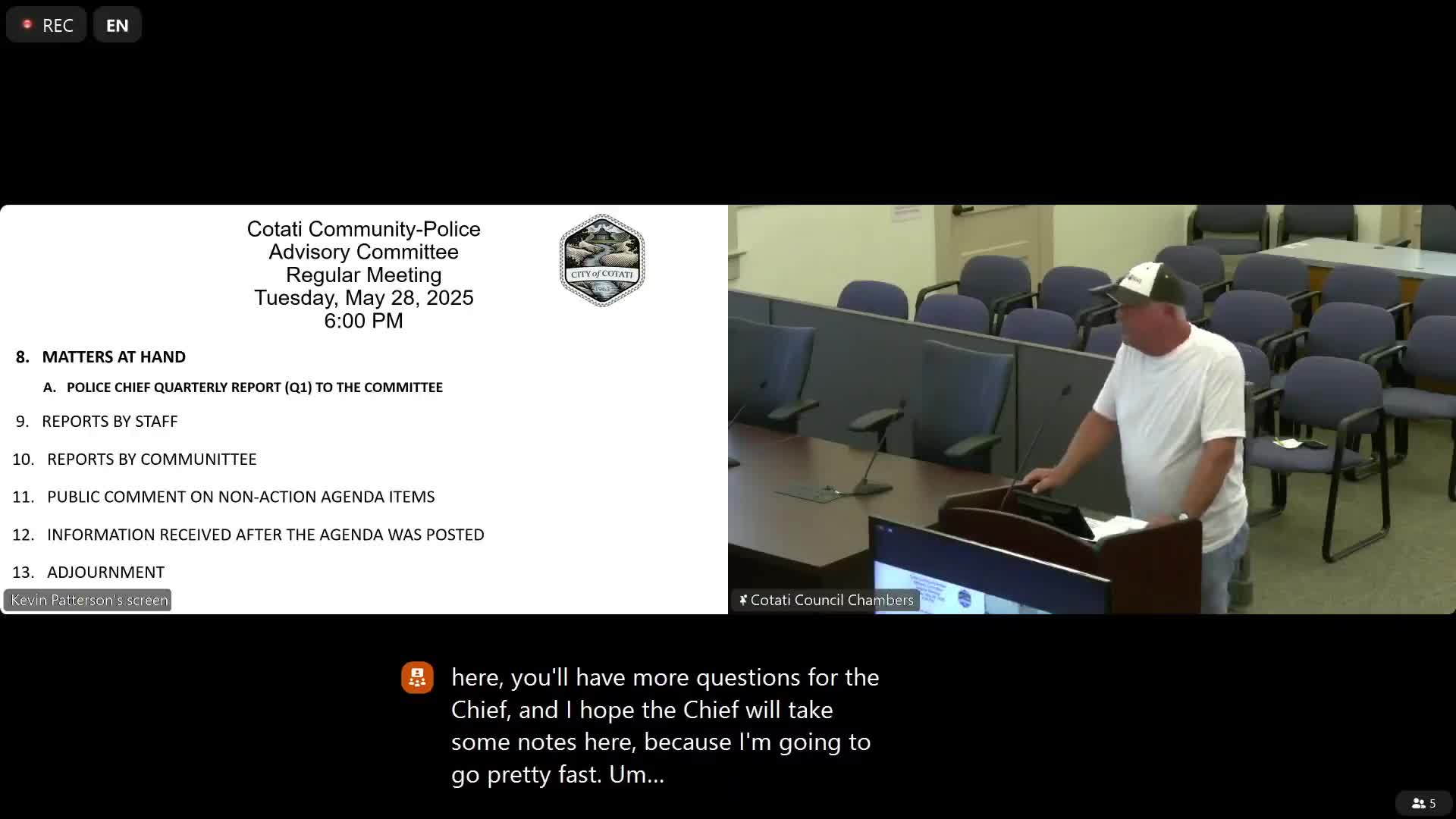 Community member urges police chief to address body camera policies and officer vacancies