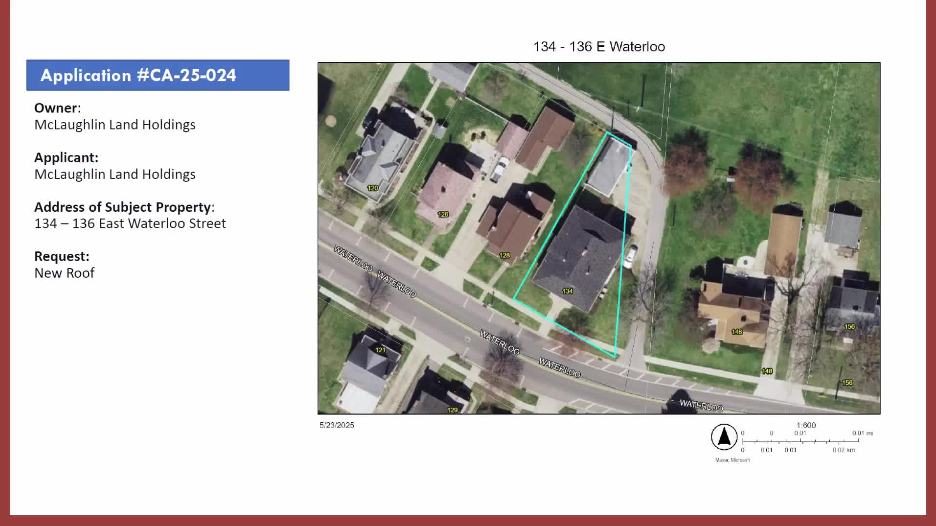 Commission tables roof replacement and chimney removal at 134–136 East Waterloo