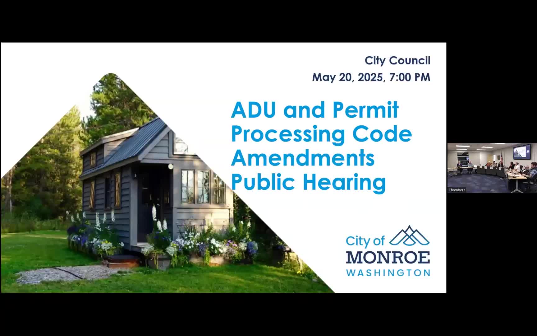 Monroe keeps ADU hearing open, asks staff to study mixed-use allowances and height limits under new state ADU law