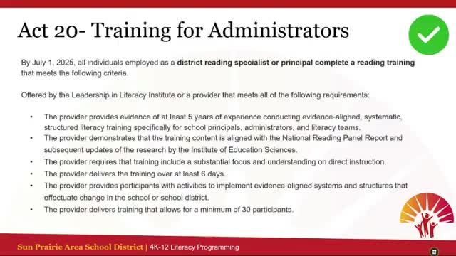 Sun Prairie educators implement Act 20 literacy training and universal screening requirements