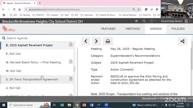 Board approves $251,352 contract to repave transportation and middle‑school drives