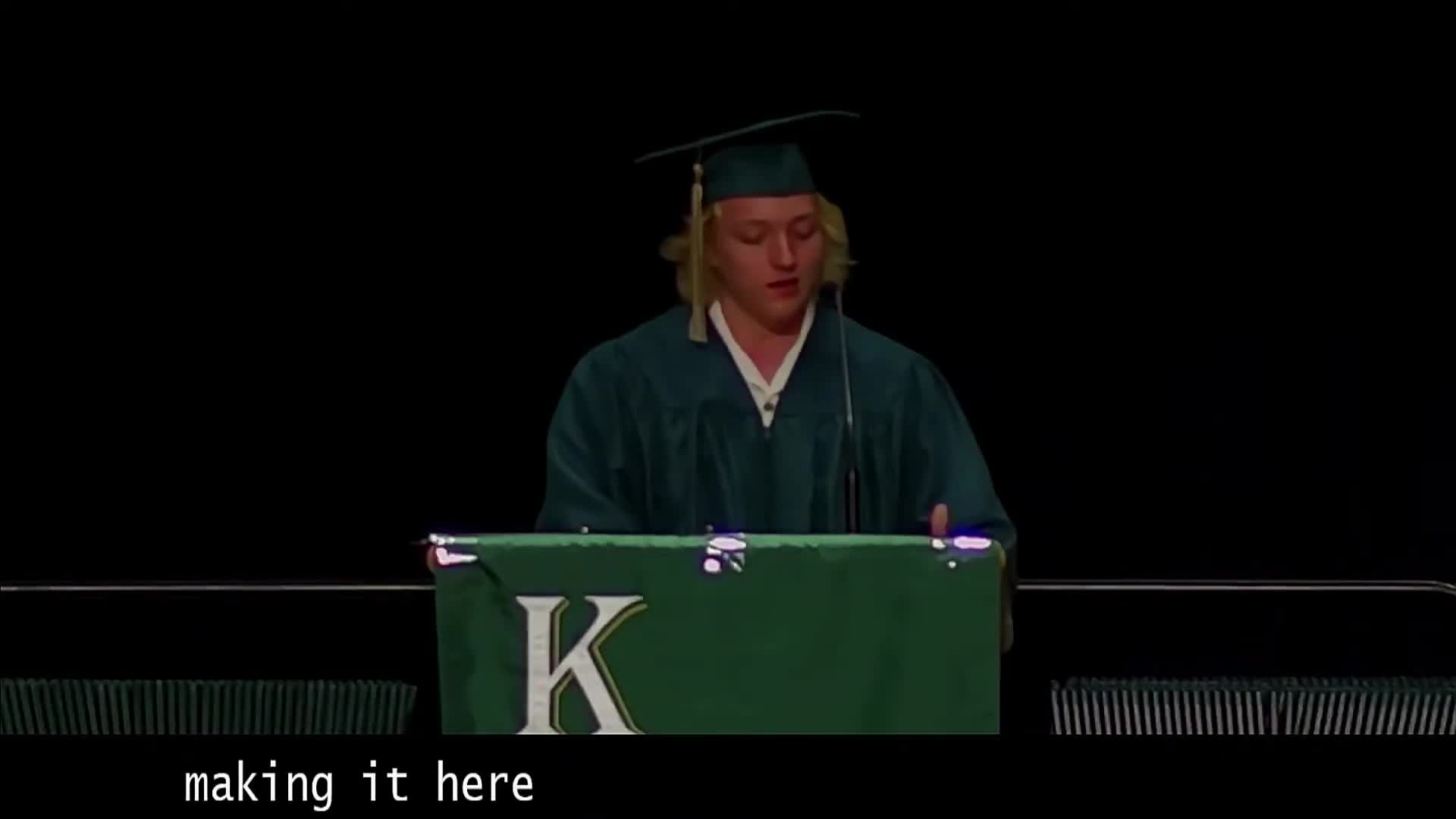 Michaela Stangel addresses acceptance at Kelly Walsh graduation ceremony