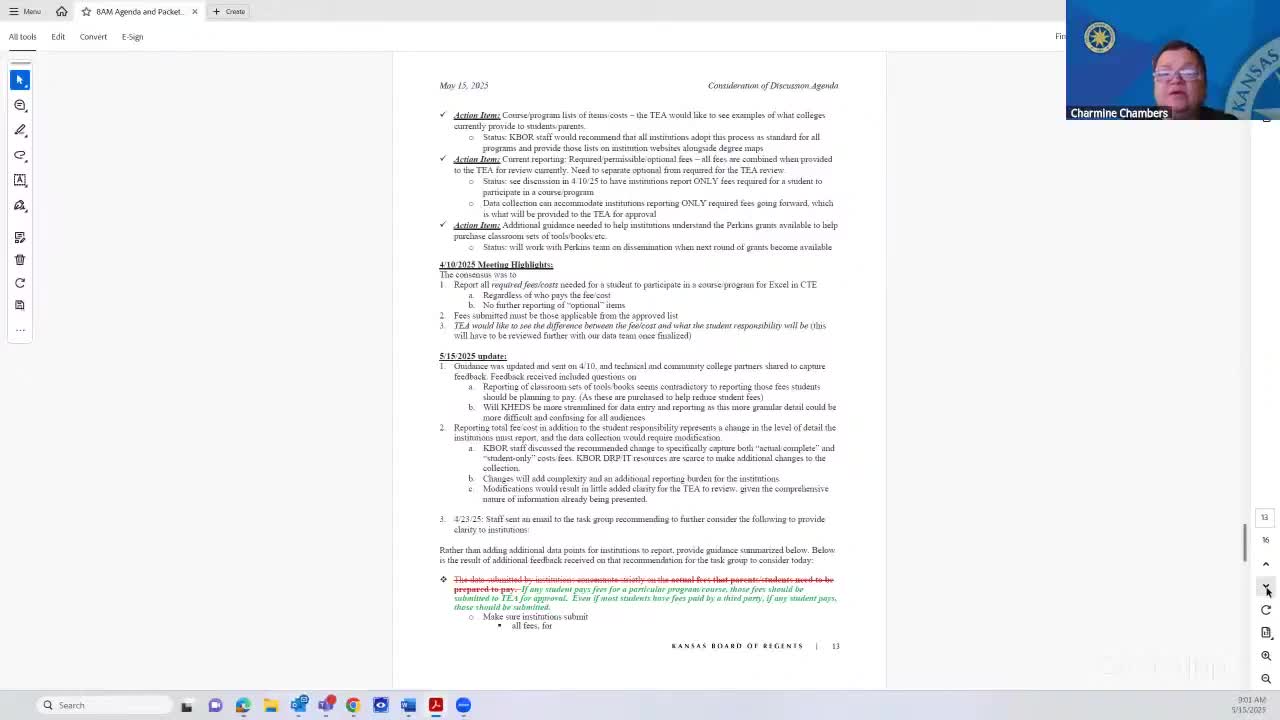 Task force recommends standard reporting of required Excel in CTE fees, drops optional fees