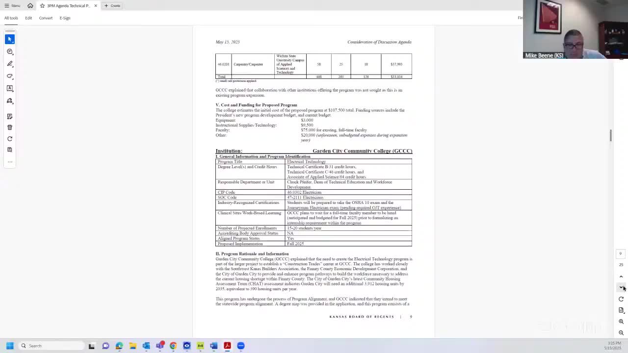 Independence Community College seeks industrial maintenance program and proposes $210 Excel/CTE fee