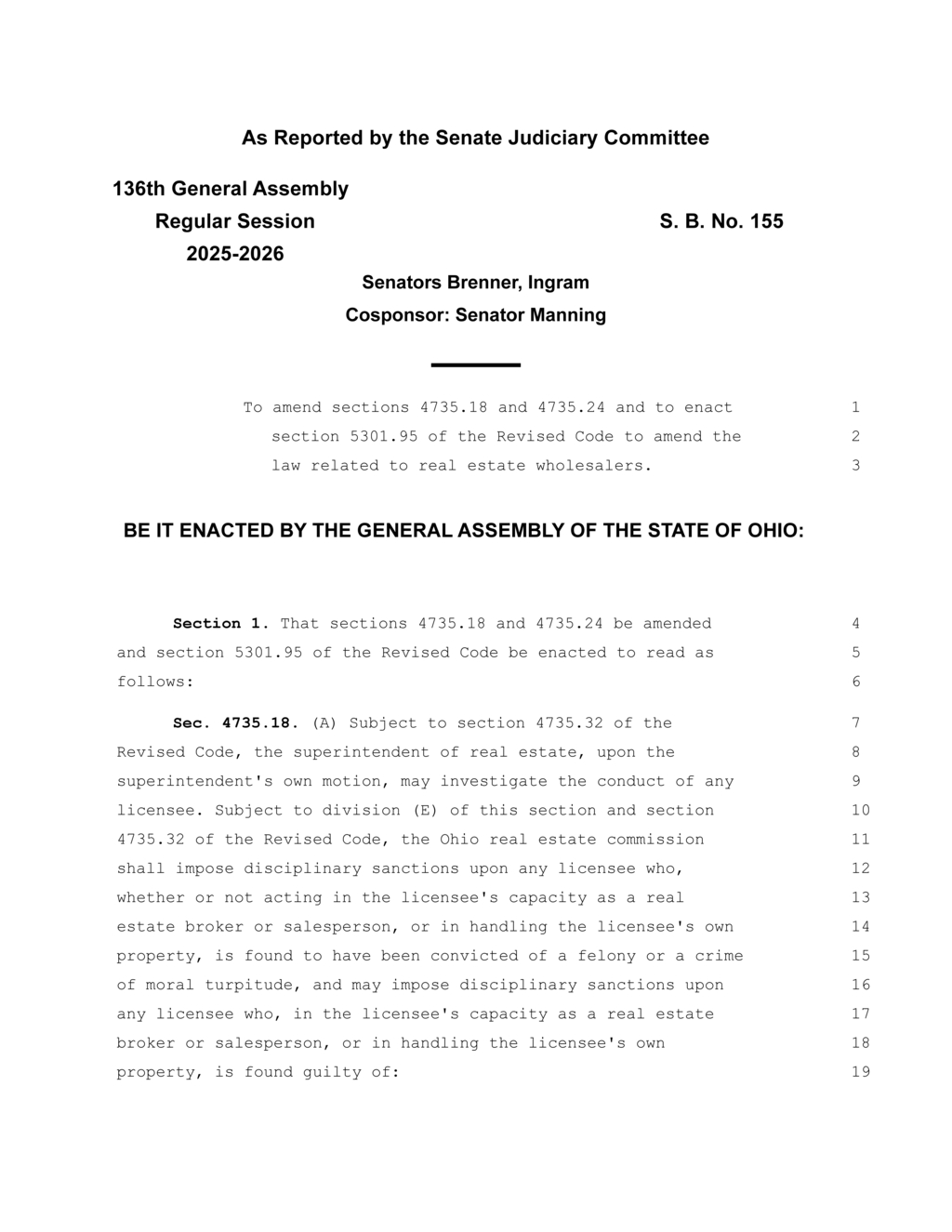 Ohio Senate proposes amendments for real estate wholesaler regulations