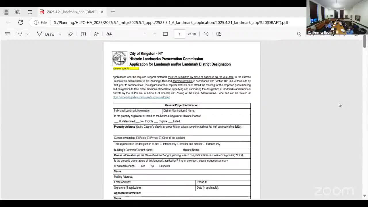 Kingston HLPC adopts streamlined local‑landmark application form and authorizes portal posting