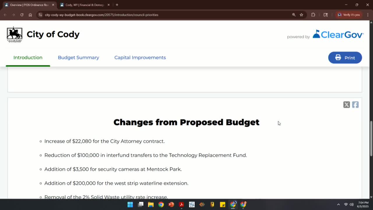 City Council adjusts budget including utility rate decreases and capital improvements for FY26