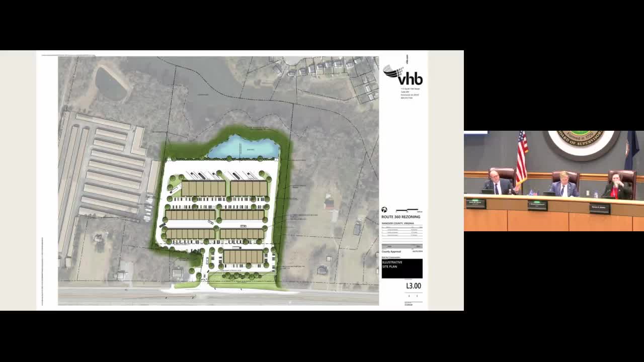 Board approves Route 360 business‑park rezoning with proffers and buffer protections