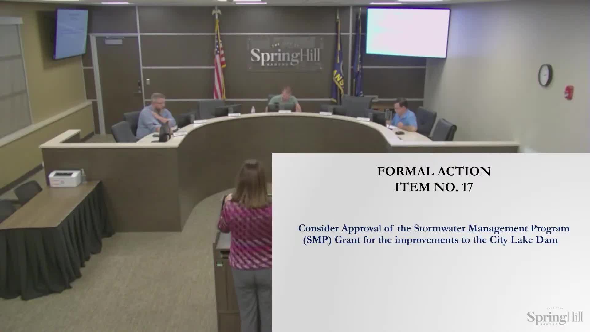 Spring Hill council accepts $600,000 SMP grant award for City Lake Dam improvements