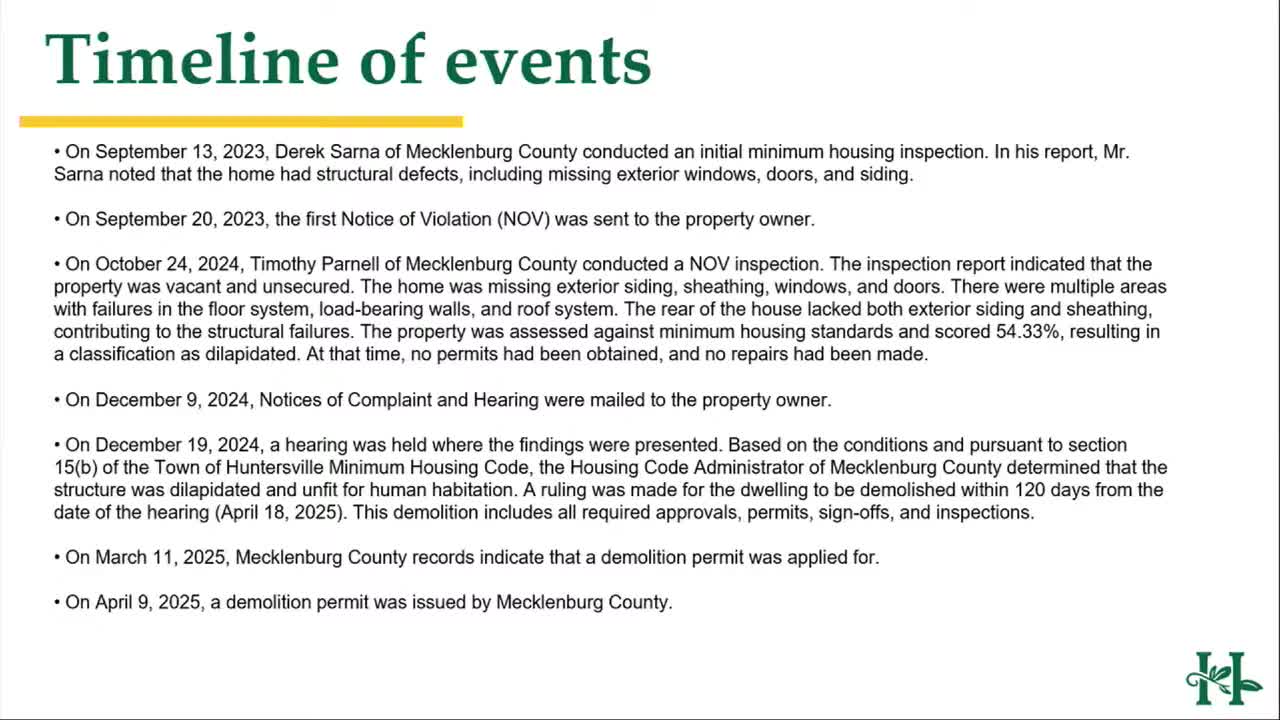 Huntersville Commission approves demolition of dilapidated property and new public art project
