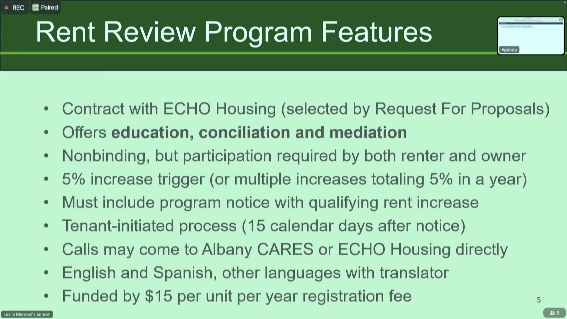 ECHO Housing implements Albany's rent review program with education and mediation services