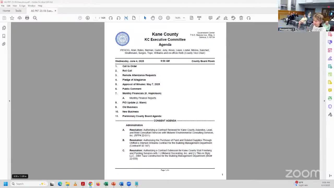 Executive committee backs Elgin TIF support letter after heated public comments; panel also advances a bundle of contracts and budget items