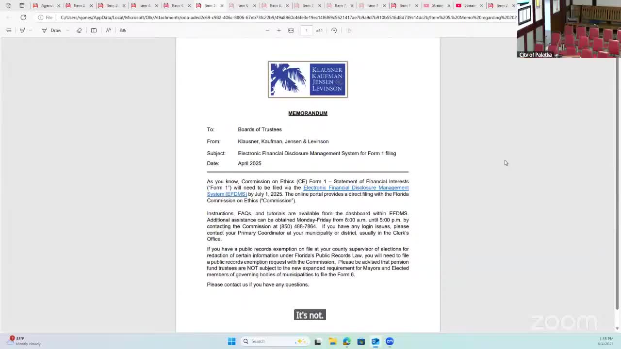 Board counsel and staff brief trustees on ethics portal, mortality tables, assumed return and trustee recruitment