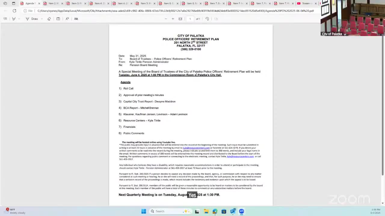 Investment advisers report fund within policy ranges, note recent market volatility and tactical equity purchases