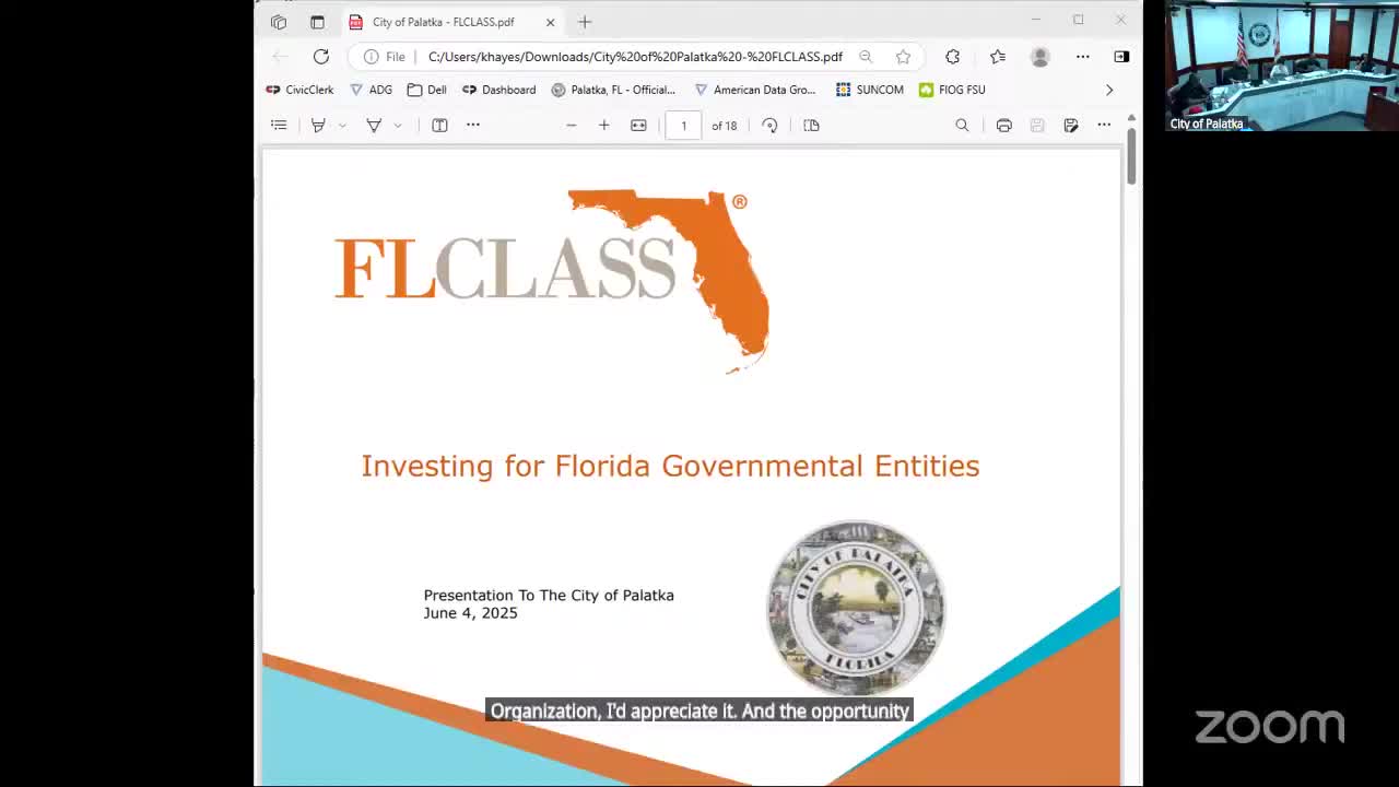 Florida CLASS representative pitches daily‑liquidity pool to Palatka officials, cites 4.38% yield