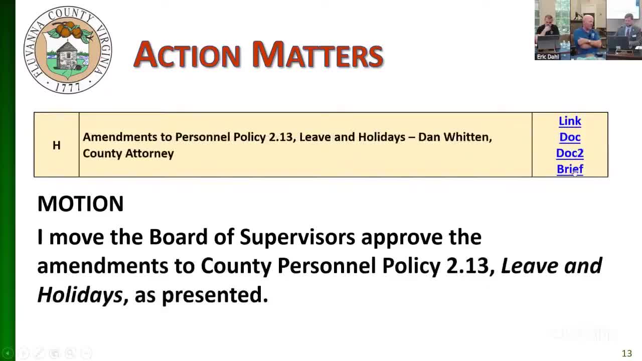 Supervisors adopt changes to sick‑leave, donated leave and other personnel rules